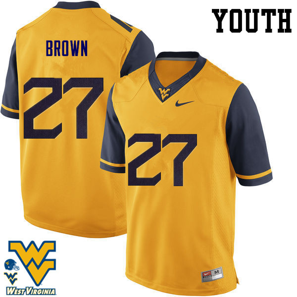 Youth #27 E.J. Brown West Virginia Mountaineers College Football Jerseys-Gold - Click Image to Close